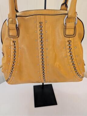 Nine West Shoulder Bag — Mustard Yellow Faux Leather Detailed Silver